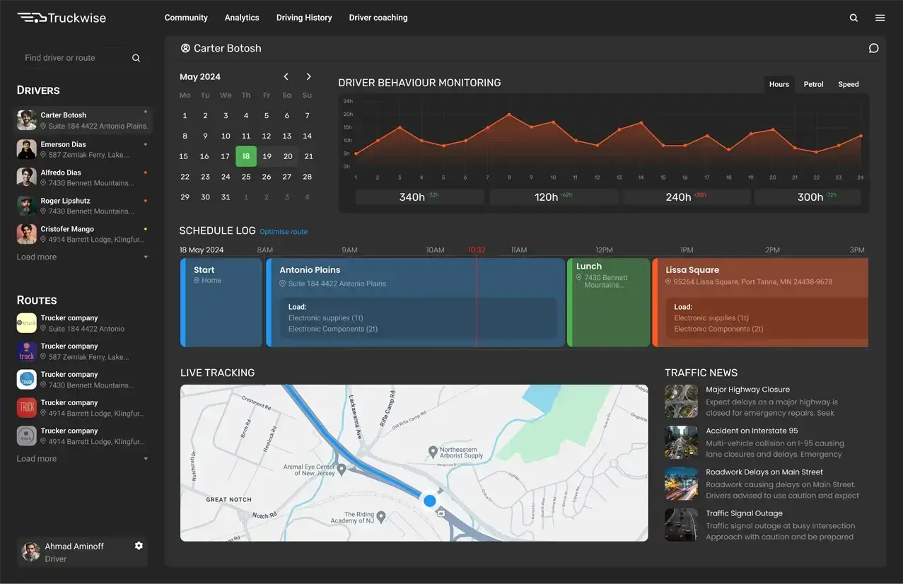 TruckWise app design for logistics and fleet management